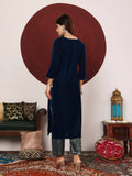 Varanga Women Asymetric Velvet Kurta Paired With Brocade Bottom