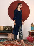 Varanga Women Asymetric Velvet Kurta Paired With Brocade Bottom