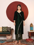 Varanga Women Lace Detailed Velvet Angrakha Kurta Paired With Brocade Bottom