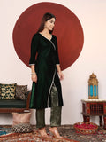 Varanga Women Lace Detailed Velvet Angrakha Kurta Paired With Brocade Bottom