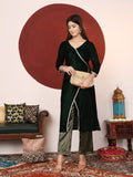 Varanga Women Lace Detailed Velvet Angrakha Kurta Paired With Brocade Bottom