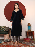 Varanga Women Lace Detailed Velvet Kurta Paired With Brocade Bottom