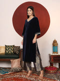 Varanga Women Lace Detailed Velvet Kurta Paired With Brocade Bottom