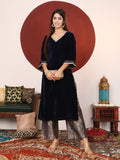 Varanga Women Lace Detailed Velvet Kurta Paired With Brocade Bottom