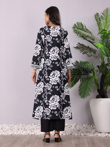 Varanga Women V Neck Bold Floral Printed With Trouser