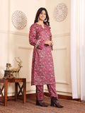 Varanga Women Mauve Floral Printed Pashmina Straight Kurta Paired With Bottom