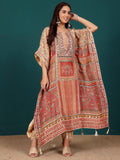 Varanga Women Ethnic Printed Mirror & Gota Embelished Kaftan With Dhoti Pants