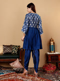 Varanga Women Teal Blue Brocade Yoke Peplum With Dhoti Silk Pants