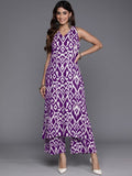 Varanga Women Purple Ikat Printed Straight Kurta With Palazzo