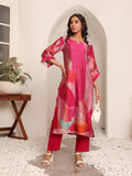 Varanga Women Fuschia Pink Abstract Printed Straight Kurta With Trousers