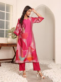 Varanga Women Fuschia Pink Abstract Printed Straight Kurta With Trousers