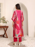 Varanga Women Fuschia Pink Abstract Printed Straight Kurta With Trousers