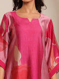 Varanga Women Fuschia Pink Abstract Printed Straight Kurta With Trousers