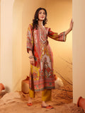 Varanga Women Olive Ethnic Floral Printed Gota Embellished Flared Sleeve Kurta With Solid Trouser.