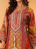 Varanga Women Olive Ethnic Floral Printed Gota Embellished Flared Sleeve Kurta With Solid Trouser.