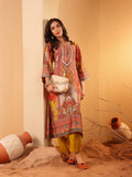 Varanga Women Olive Ethnic Floral Printed Gota Embellished Flared Sleeve Kurta With Solid Trouser.