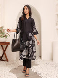 Varanga Women Black Floral Printed Kurta With Solid Trouser.