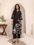 Varanga Women Black Floral Printed Kurta With Solid Trouser.