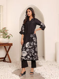 Varanga Women Black Floral Printed Kurta With Solid Trouser.