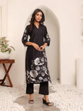 Varanga Women Black Floral Printed Kurta With Solid Trouser.