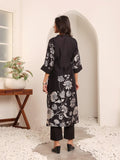 Varanga Women Black Floral Printed Kurta With Solid Trouser.