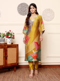 Varanga Women Olive Abstract Printed Gota Lace Detailed Kurta With Solid Trouser.