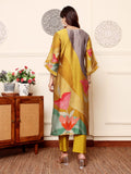 Varanga Women Olive Abstract Printed Gota Lace Detailed Kurta With Solid Trouser.