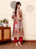 Varanga Women Grey Ethnic Floral Printed Gota Embellished Kurta With Solid Trouser.