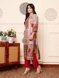 Varanga Women Grey Ethnic Floral Printed Gota Embellished Kurta With Solid Trouser.