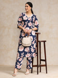 Floral Printed V Neck And Flared Sleeve Lace Detailed Straight Kurta Set.