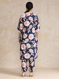 Floral Printed V Neck And Flared Sleeve Lace Detailed Straight Kurta Set.