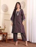 Zari Embroidered Violet Flared Sleeve Kurta With Trouser