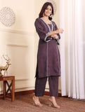 Zari Embroidered Violet Flared Sleeve Kurta With Trouser