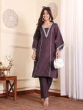 Zari Embroidered Violet Flared Sleeve Kurta With Trouser