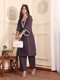 Zari Embroidered Violet Flared Sleeve Kurta With Trouser