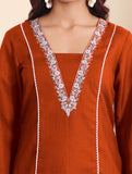 Zari Embroidered Rust Flared Sleeve Kurta With Trouser