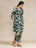 Tropical Printed V Neck Puff Sleeve Kurta With Trouser