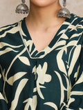 Tropical Printed V Neck Puff Sleeve Kurta With Trouser