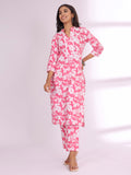 Varanga Women Floral Printed Mandarin Collar Kurta With Trouser