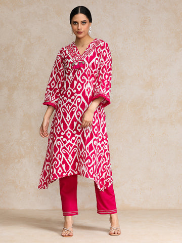 Ikat Printe Boho Flared Sleeve Kurta With Trouser