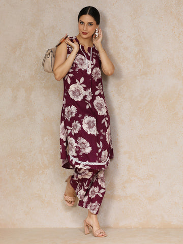 Floral Printed Sleeveless Kurta With Trouser