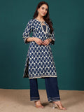 Varanga Women Ethnic Floral Printed With Zari & Sequin Detail Kurta With Trouser