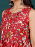 Varanga Women Floral Printed Mirror Embroidered Flared Kurta With Sharara