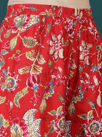 Varanga Women Floral Printed Mirror Embroidered Flared Kurta With Sharara