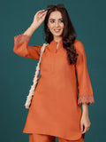 Varanga Women Mandarin Collar Apple Hem Lace Detailed Kurta With Trouser