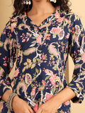 Varanga Women Floral Printed High Low Shirt Collar Kurta & Trouser