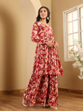 Varanga Women Floral Printed V Neck High Slit Flared Kurta With Sharara