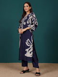 Varanga Women Abstract Printed V Neck Flared Sleeve Kurta With Trouser