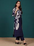 Varanga Women Abstract Printed V Neck Flared Sleeve Kurta With Trouser