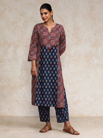 Varanga Women Ethnic Jaipuri Printed, Two Print Gota Embelished Kurta With Trouser